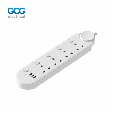 GOG extension socket 4way British standard socket +USB/C with individual switch YS-5K3U  fire-retardant PP