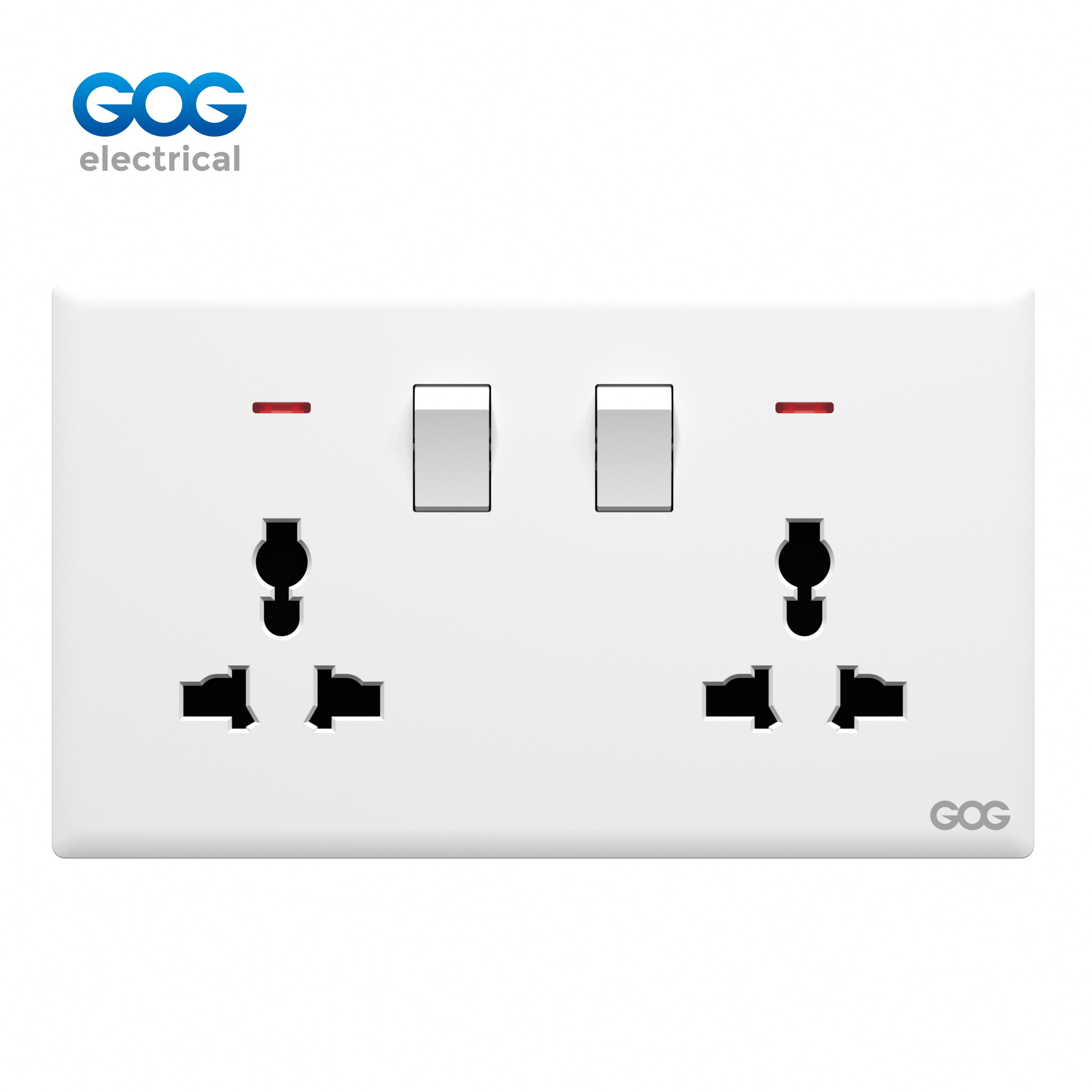 R12 Ultra-thin skin feel GOG PC wall switched socket 13A 2 gang MF with neon R12408M Imported high-transparent, high-strength PC