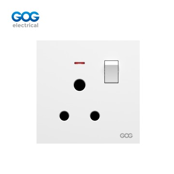 R10 Ultra-thin skin feel GOG PC wall switched socket 15A with neon (3pin round socket)  R10431 Imported high-transparent, high-strength PC