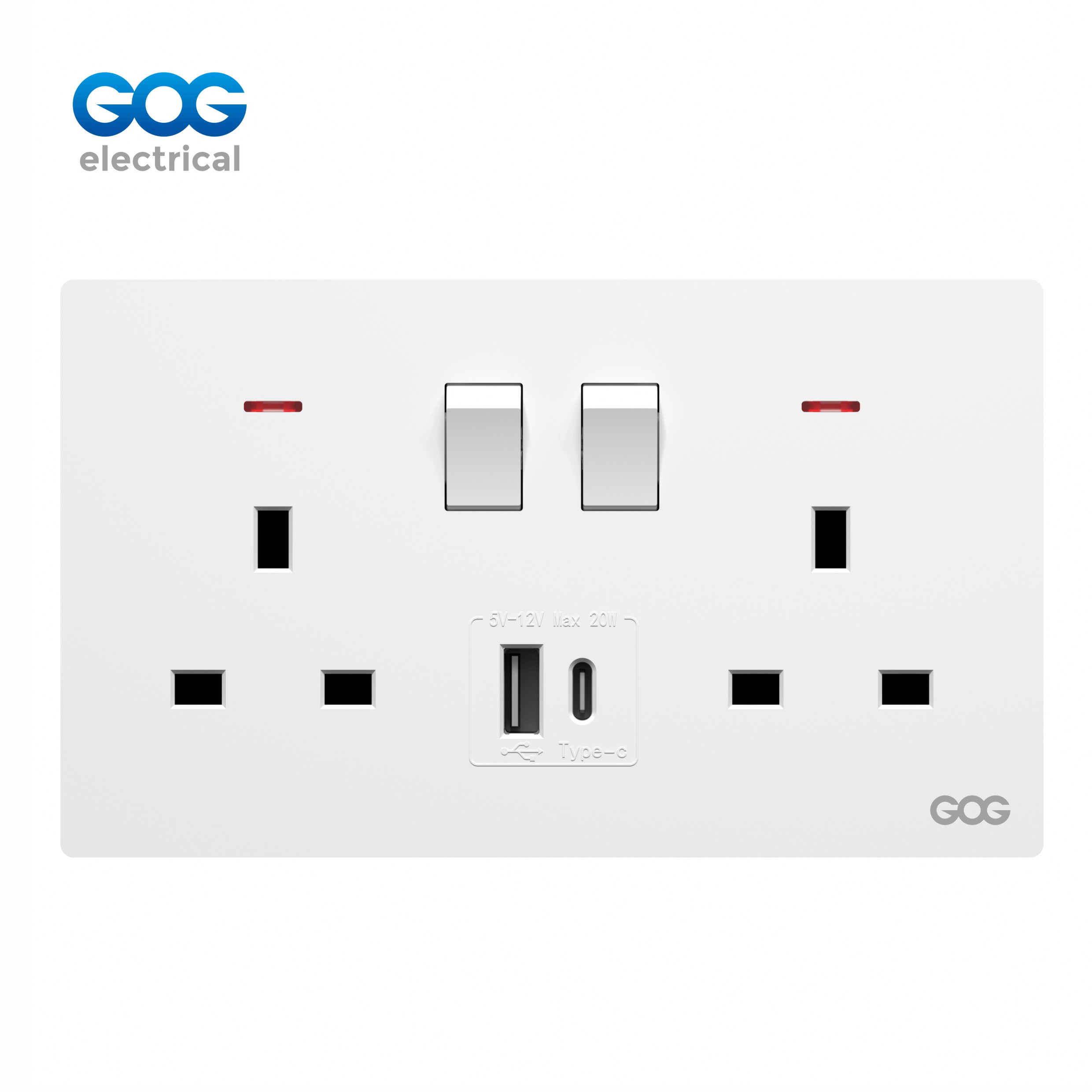 R13 Ultra-thin skin feel GOG PC wall switched socket 13A 2 gang wit...