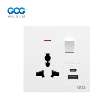 R10 Ultra-thin skin feel GOG PC wall switched socket 1 gang  MF with neon, 1 USB + 1 type C R10587C Imported high-transparent, high-strength PC