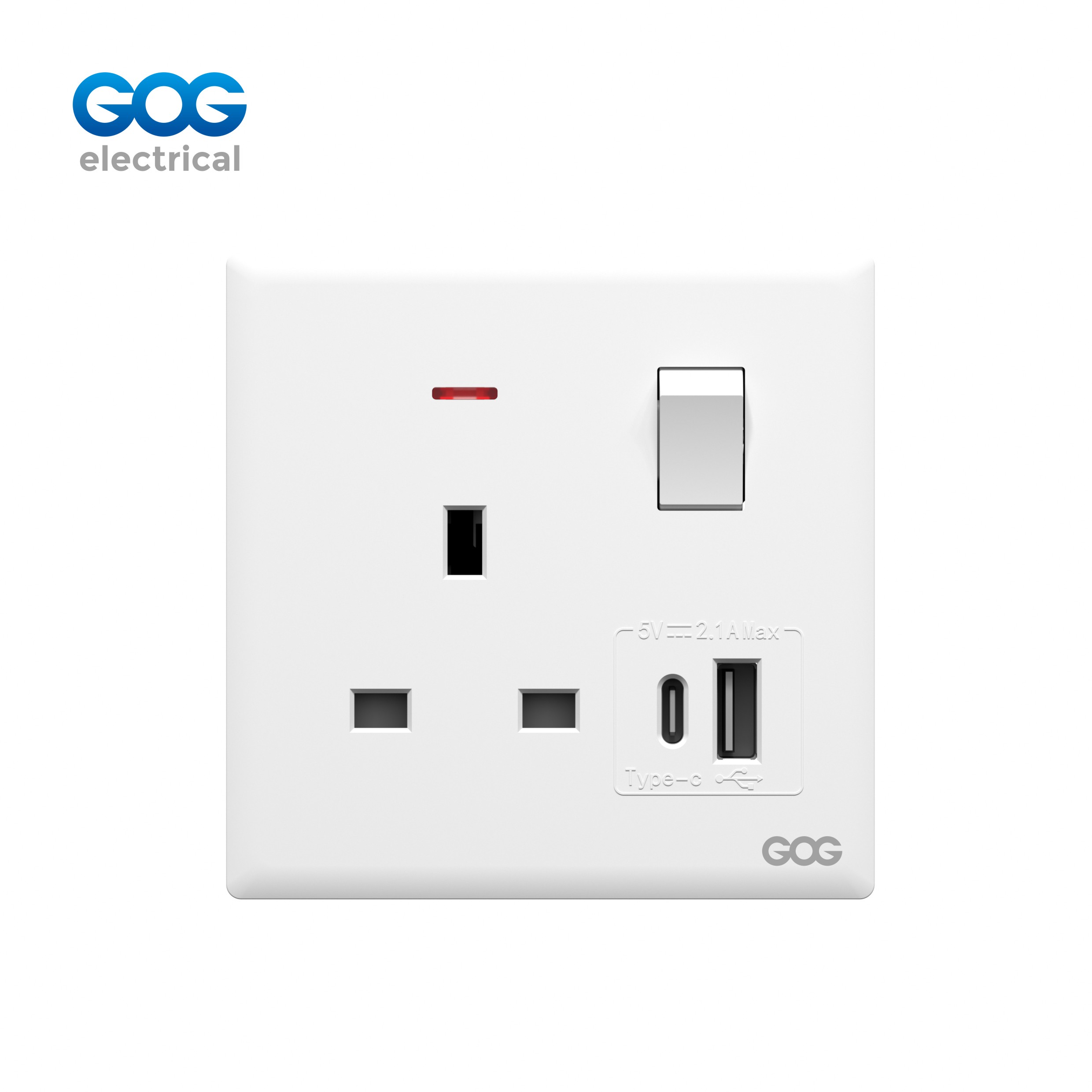 R12 Ultra-thin skin feel GOG PC wall switched socket 13A 1 gang with neon, 1 USB + 1 type C R12491C Imported high-transparent, high-strength PC