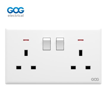 R12 Ultra-thin skin feel GOG PC wall switched socket 13A 2 gang with neon R12408 Imported high-transparent, high-strength PC