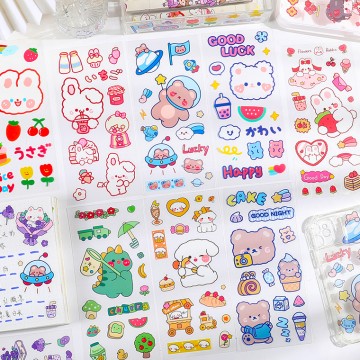 Cartoon Cute Clear Stickers Handbooks Long Strips Of Transparent Stickers High Appearance Level, Children's Pasting Decorative Collage Material Patterns