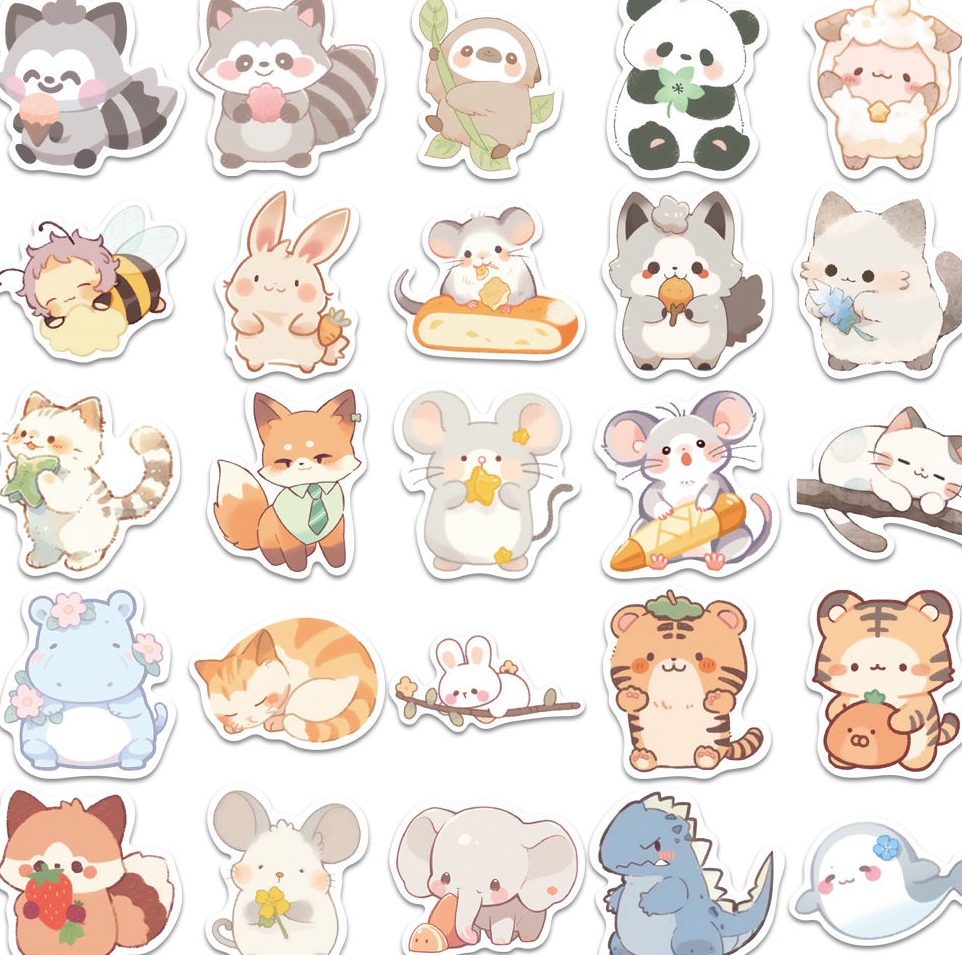 Custom Waterproof Adhesive Pvc Sticker Printing Die Cut Sticker Custom logo Stickers Animal Cartoon