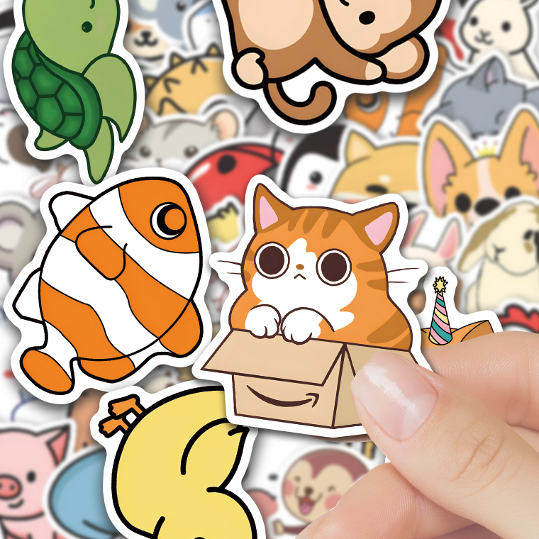 Custom Waterproof Adhesive Pvc Sticker Printing Die Cut Sticker Custom logo Stickers Animal Cartoon