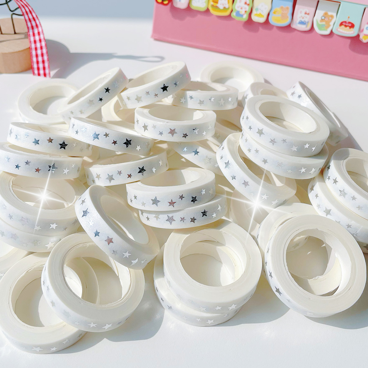 Long Reusable Silver Foil Start Washi Tape...
