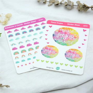 Custom Different Sizes Vibrant Vinyl Rainbow Heart Sticker Sheets