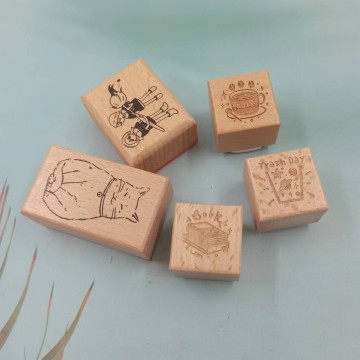 Custom Design Art Rubber Wooden Handle Stamps Set