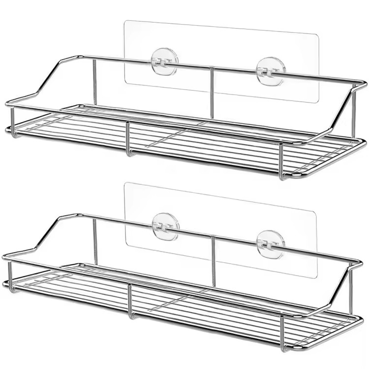 bathroom Stainless Steel Metal wall mounted 2-Pack Shower Caddy Adhesive shelf Storage Racks