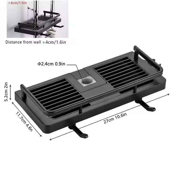 Shower Rod Rack No Drilling Shelf Hanging black Shower Caddy
