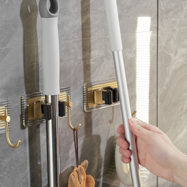 acrylic fixed hanger storage wall hanging free mop rack hook
