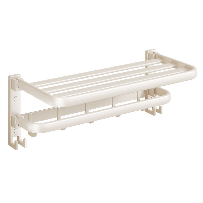 Bathroom cream white foldable bath towel holder with hooks