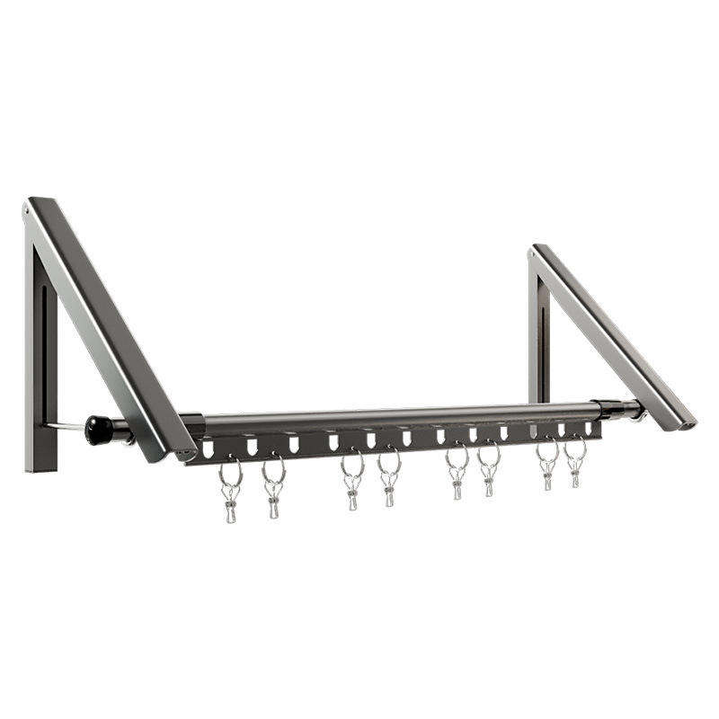 Balcony perforation-free folding telescopic basking rod