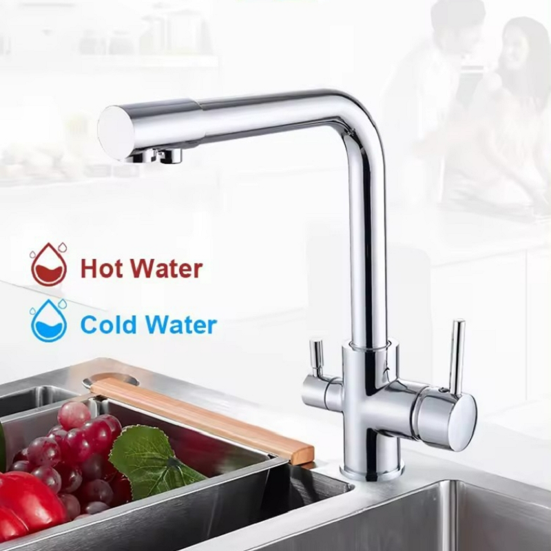 Brass faucet kitchen multi-functional straight drink triple tap