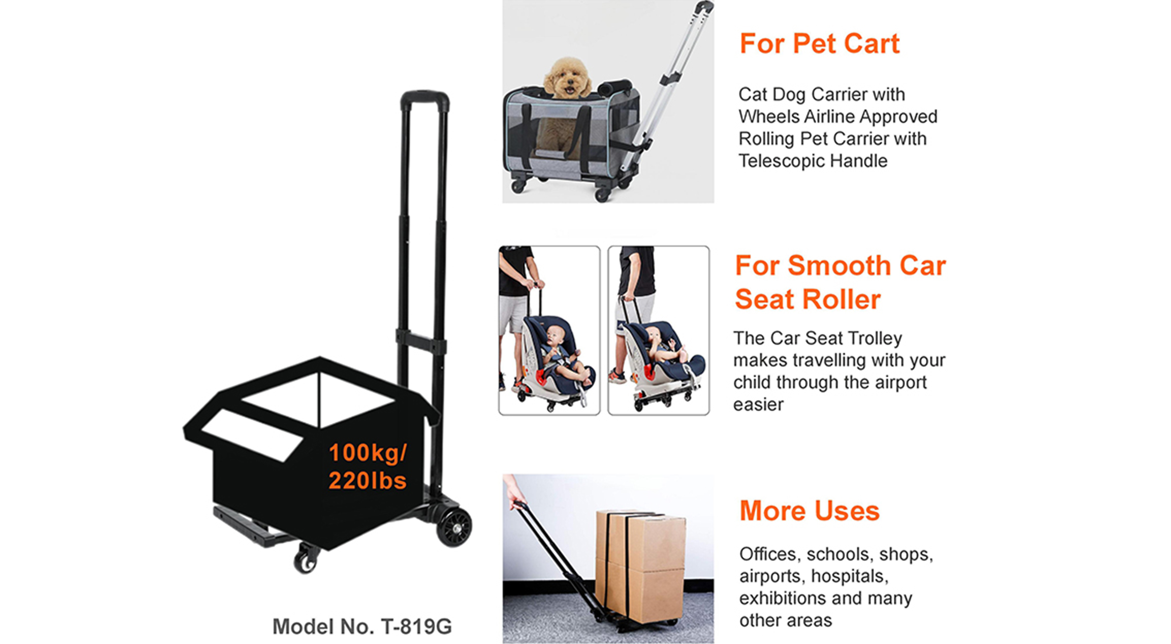 Compact Luggage Cart with 100KG Capacityg45