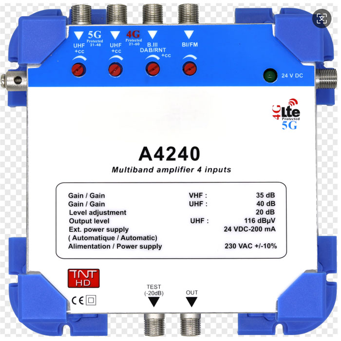 A4240 4 in 1 out 40dB VHF+UHF  5G LTE amplifier
