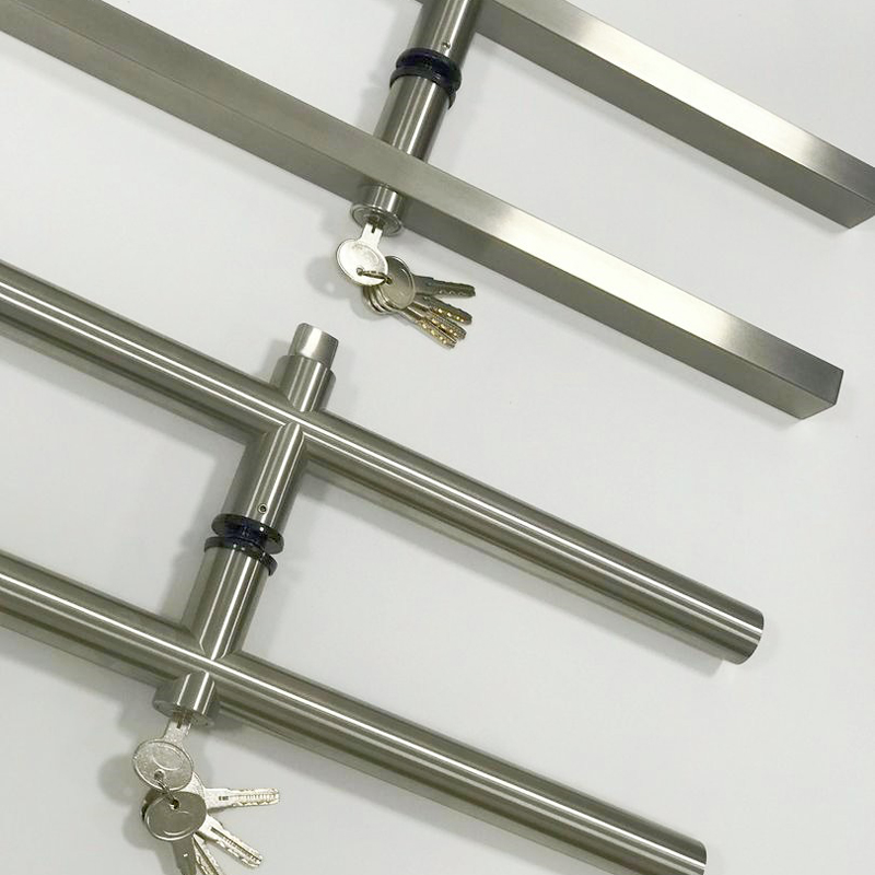 Premium Stainless Steel Square Tube Door Handle with Lock - Secure & Stylish Glass Door Solution
