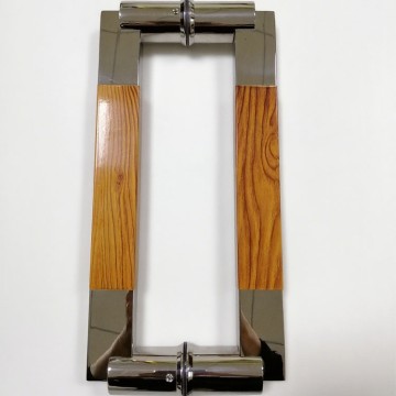 Square Stainless Steel & Wood Glass Door Handle – Modern Industrial Elegance