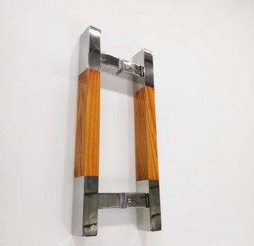 H-Type Stainless Steel Square Tube & Wood Glass Door Handle - Shining Elegance for Modern Spaces