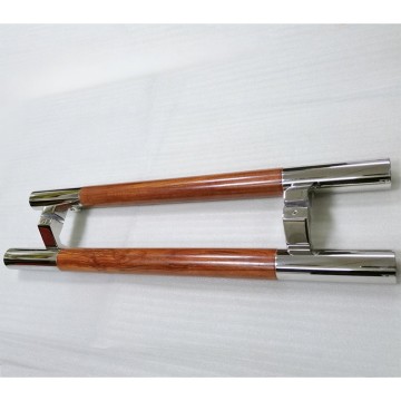 H-Type Stainless Steel Round Tube & Wood Main Door Handle - Timeless Elegance for Grand Entrances