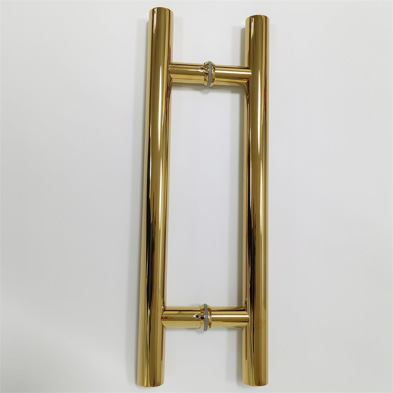 H-Type Stainless Steel Glass Door with Gold-Plated Pull Handle