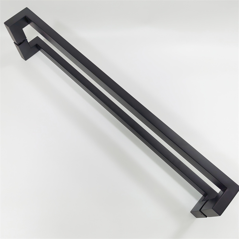 Matte Black Stainless Steel Glass Door Handle with Square Tube and Right-Angle Ends