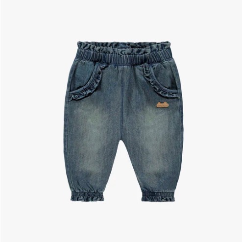 Loose Pants With Ruffles In Light Denim, Newborn