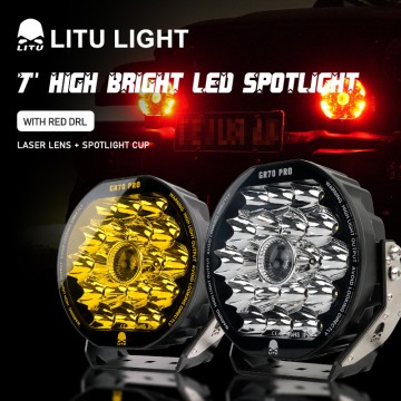 Off Road Lights 7 Inch 170W Red DRL 11000LM LED Round Driving Lights Offroad Spotlight