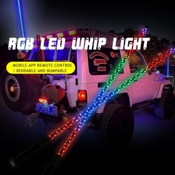 4FT Led Whip Lights with Spring Base With App & Remote Control, Spiral RGB Chasing Lighted Whips with Rocker Switch for UTV ATV Truck - Led whip light