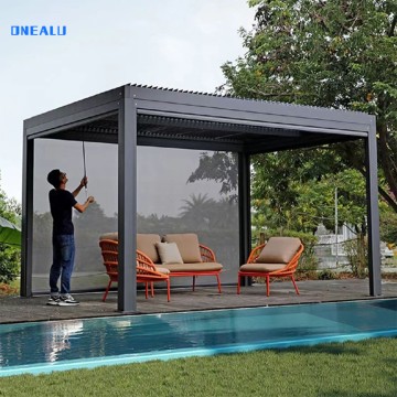 Bioclimatic Aluminum Pergola  waterproof louver roof can be flipped manually for outdoor patio