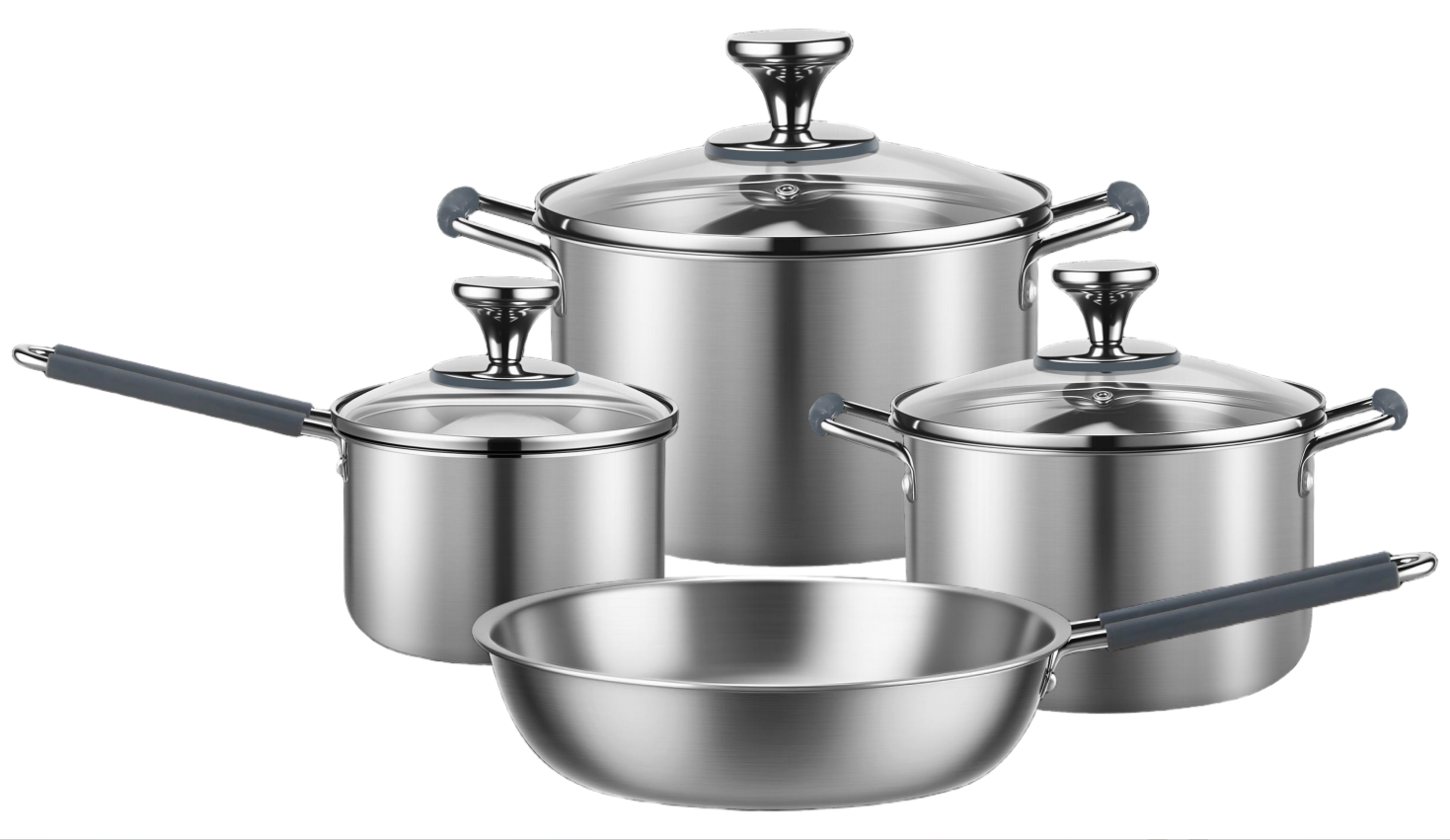 WEIHUA 2.0mm Tri-Ply Stainless Steel 7PCS Cookware Set with Silicone Handles