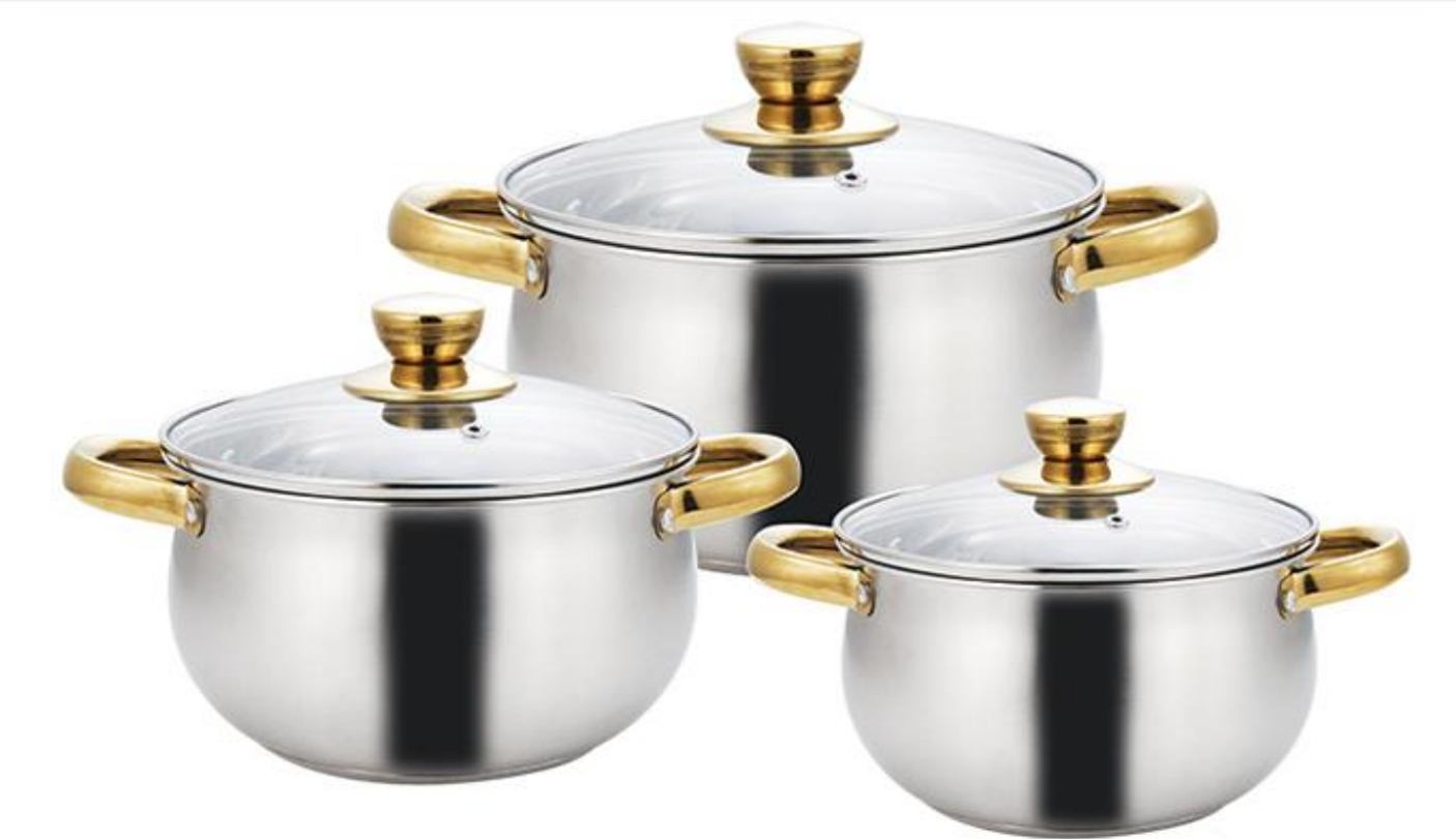 WEIHUA Gold Handle 6PCS Apple Shape Cookware Set with Glass Lids