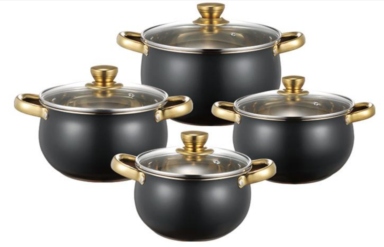 WEIHUA Black Exterior 8PCS Apple Shape Cookware Set with Gold Handles