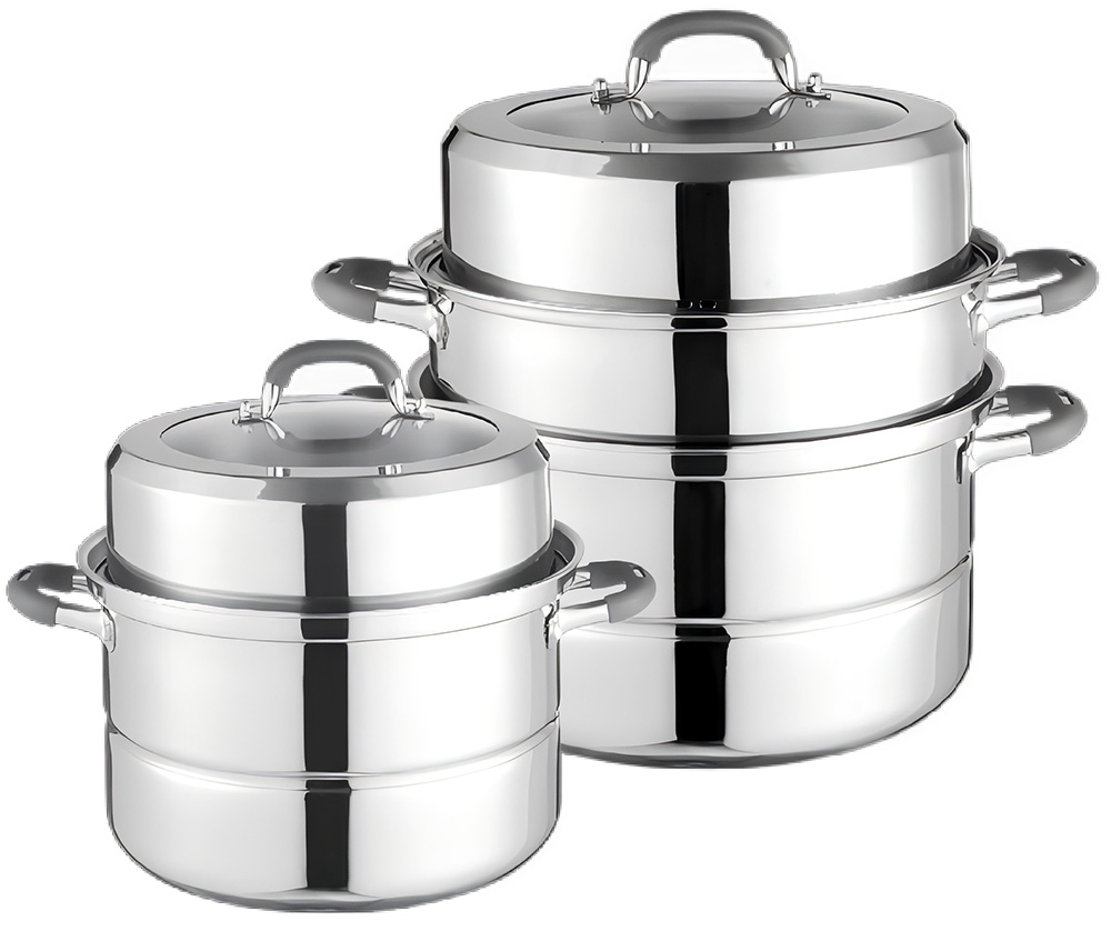 WEIHUA Tri-Ply Set di pentole per la cottura a vapore multistrato in acciaio inossidabile da 3 pezzi