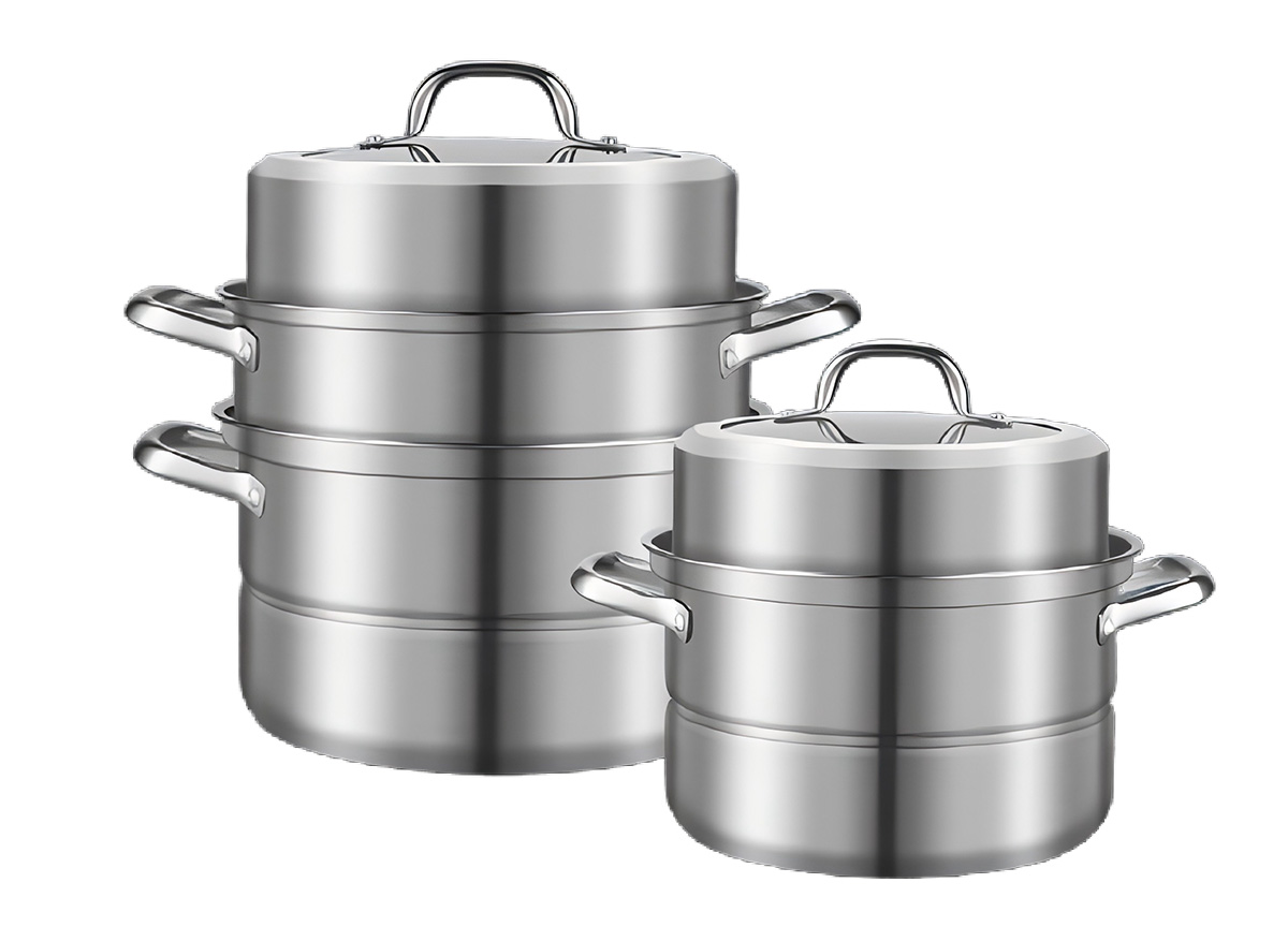 WEIHUA Tri-Ply Set di pentole per la cottura a vapore in acciaio inossidabile da 3 pezzi con coperchio in vetro