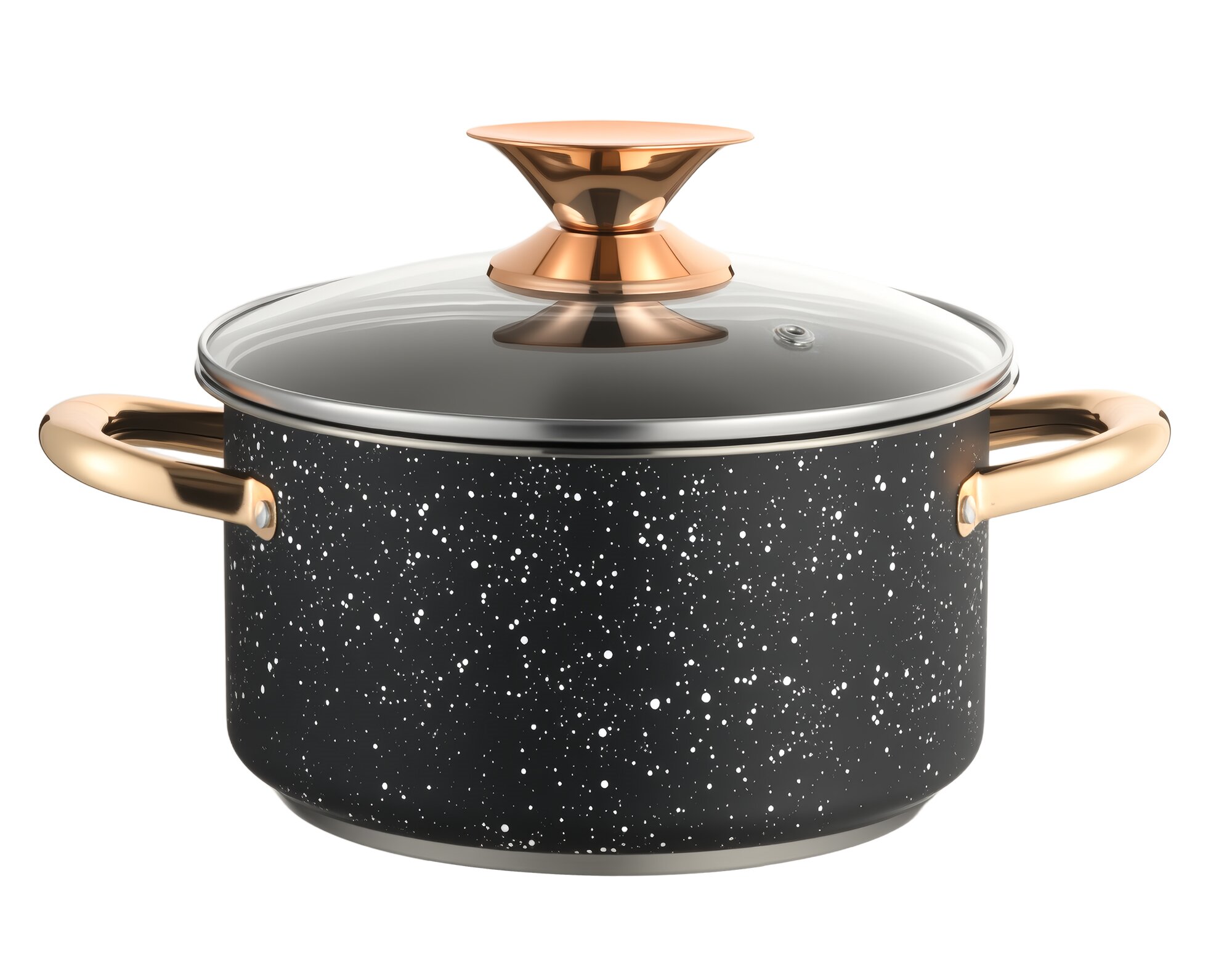 WEIHUA Black Marble Stockpot Rose Gold Handle Glass Lid 16-24cm