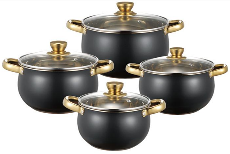WEIHUA Black Exterior 8PCS Apple Shape Cookware Set with Gold Handles