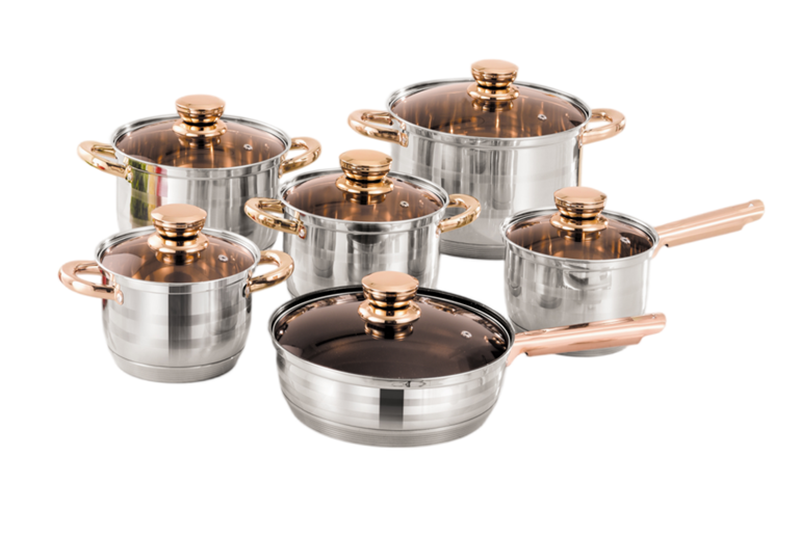 WEIHUA Rose Gold Handle 12PCS Straight 7-Step Cookware with Satin Lines