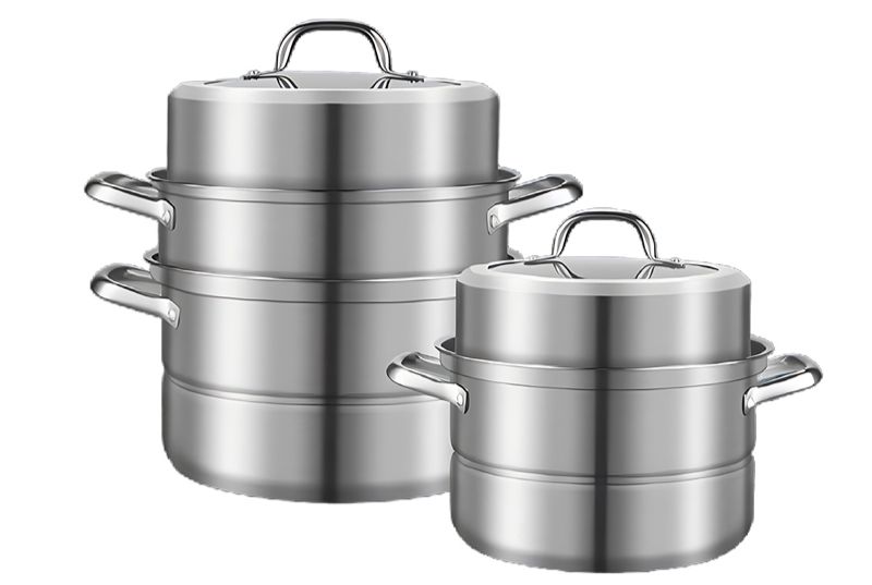 WEIHUA Tri-Ply Stainless Steel 3PCS Steamer Pot Set Glass Lid