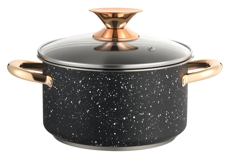 WEIHUA Black Marble Stockpot Rose Gold Handle Glass Lid 16-24cm