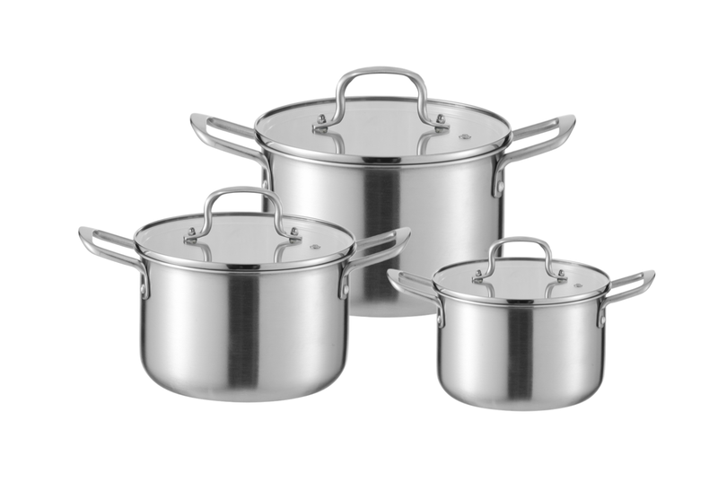 WEIHUA Linear kookgerei set van 6 stuks met massief stalen handgreep, drielaags, met satijnen voering.
