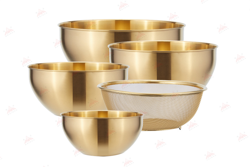 WEIHUA Gold Korean Style Stainless Steel 5 PCS Salad Bowls Set for Elegant Kitchens