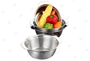 WEIHUA Stainless Steel Mixing Bowls & Colander with Handles for Efficient Kitchen Use