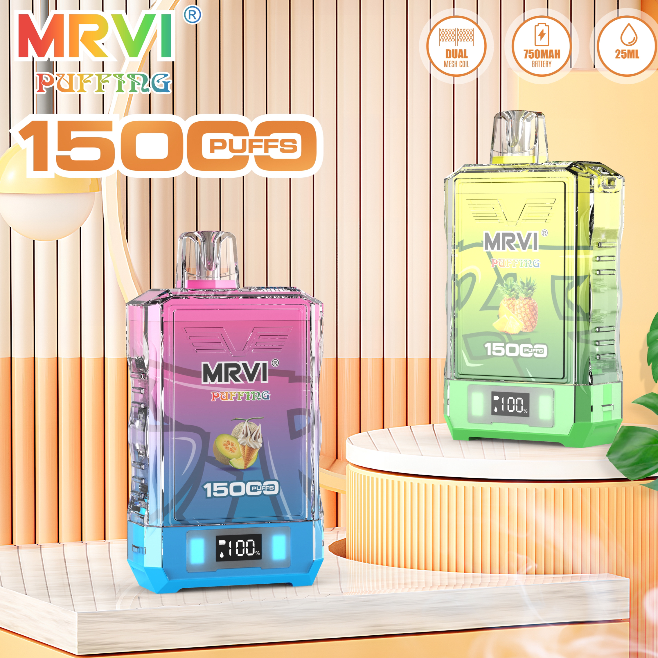Power Screen Display MRVI PUFFING 15000 Puffs Disposable Vape With Lanyard