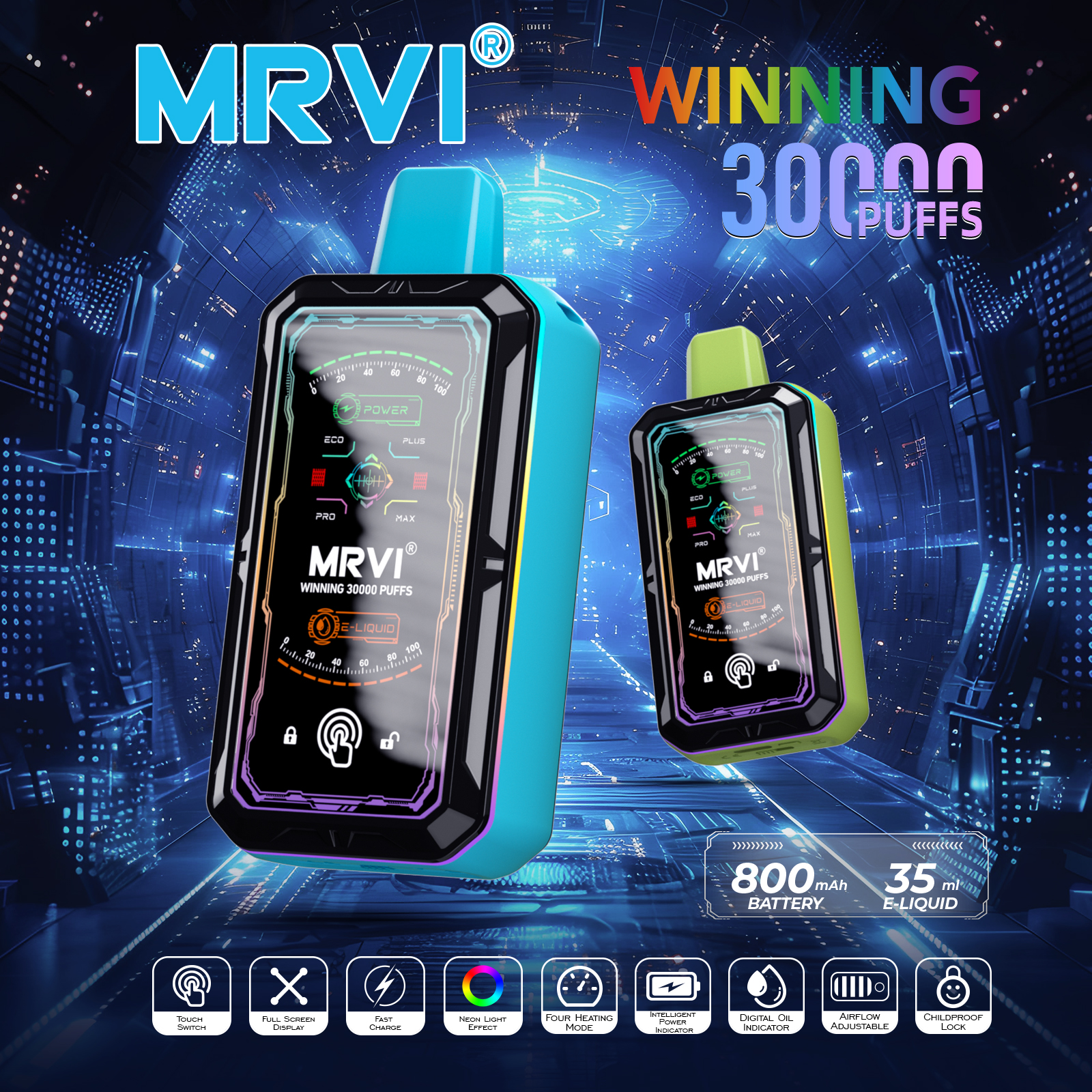 New Touchscreen MRVI WINNING 30000 Puffs with Full Screen Display&Childproof Lock