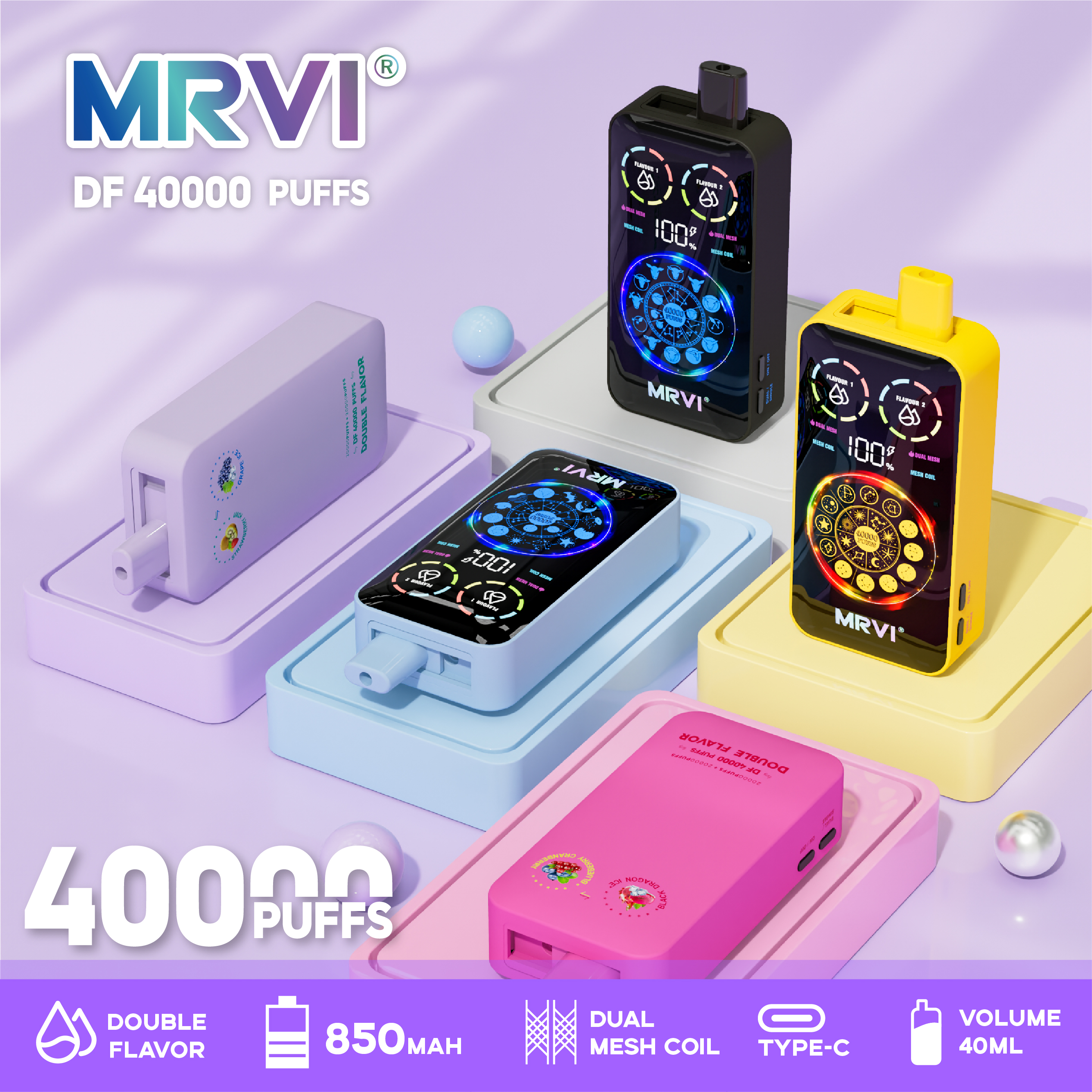 New Style Mrvi DF 40000 Puffs with Double Flavors & full screen Wholesale Vape