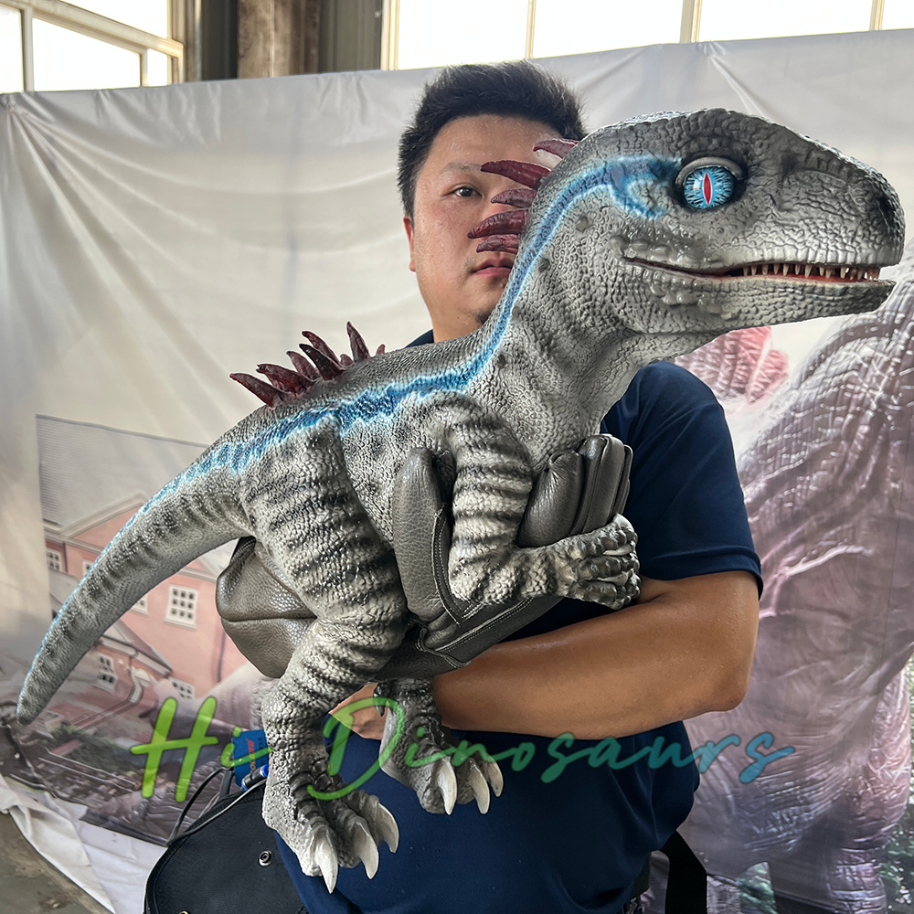 Realistic Blue Raptor Puppet With Spikes