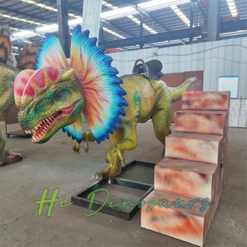 Realistischer stationärer Dilophosaurus-Dinosaurierritt für Kinder