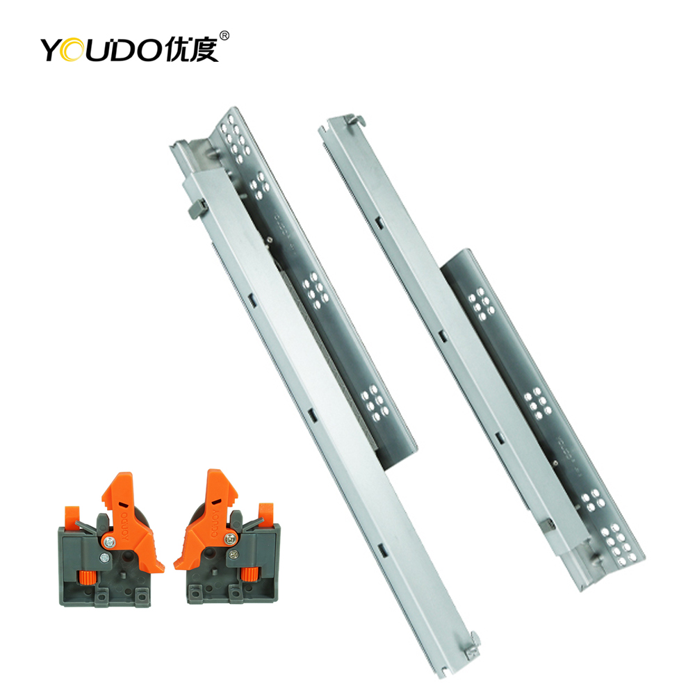 YOUDO 3 Fold Telescopic Push Open Hidden Drawer Slide YD-SZ316HY Bottom Mount Auto Closing Conceal Channel Drawer Slide Rail